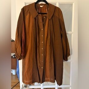 WORLD OF CROW Brown Tonal Stripe Dress Oversize one size